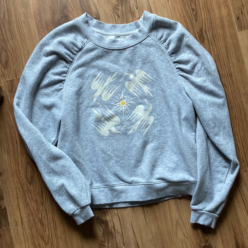 Anthropologie Light Gray Pullover Sweatshirt with Dove Graphic
